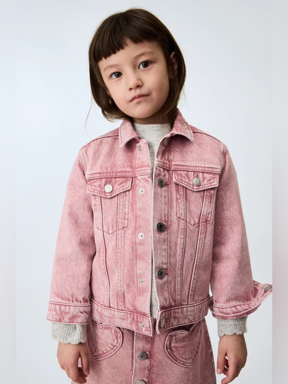 H & M Kids Dusty Pink Washed Denim Jacket Girls Size 4T